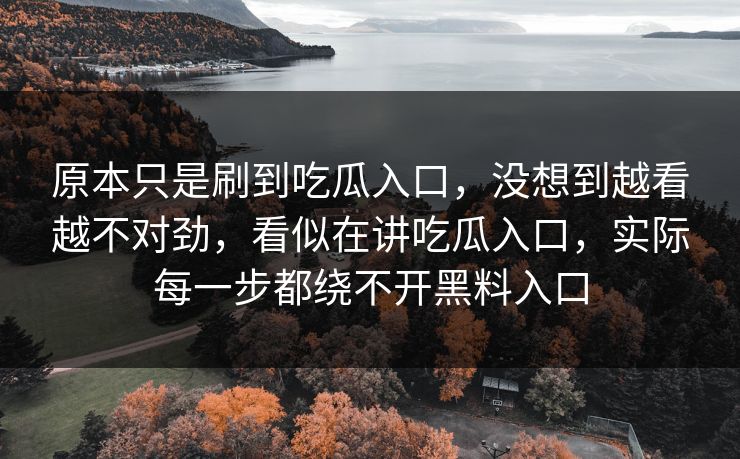 原本只是刷到吃瓜入口,没想到越看越不对劲,看似在讲吃瓜入口,实际每一步都绕不开黑料入口 原本只是刷到吃瓜入口,没想到越看越不对劲,看似在讲吃瓜入口,实际每一步都绕不开黑料入口