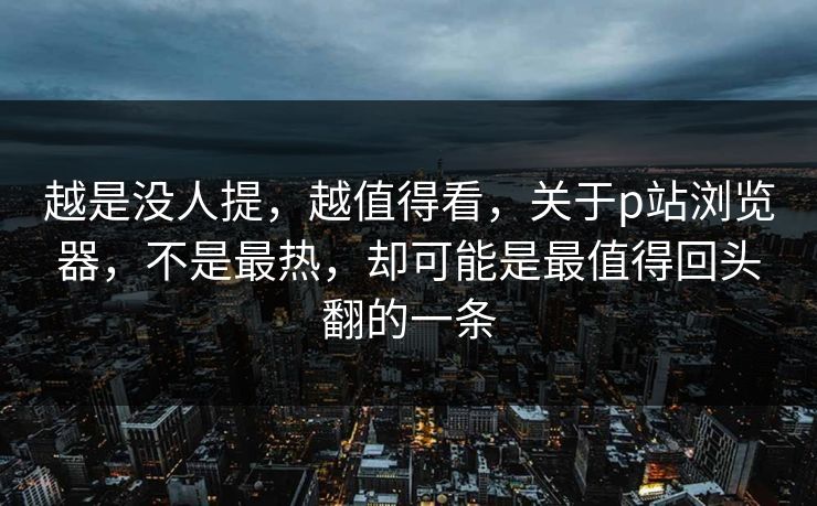 越是没人提，越值得看，关于p站浏览器，不是最热，却可能是最值得回头翻的一条